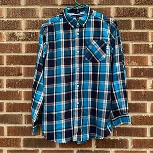 Tommy Hilfiger Blue & White Plaid Button Down Shirt Boys Size XL